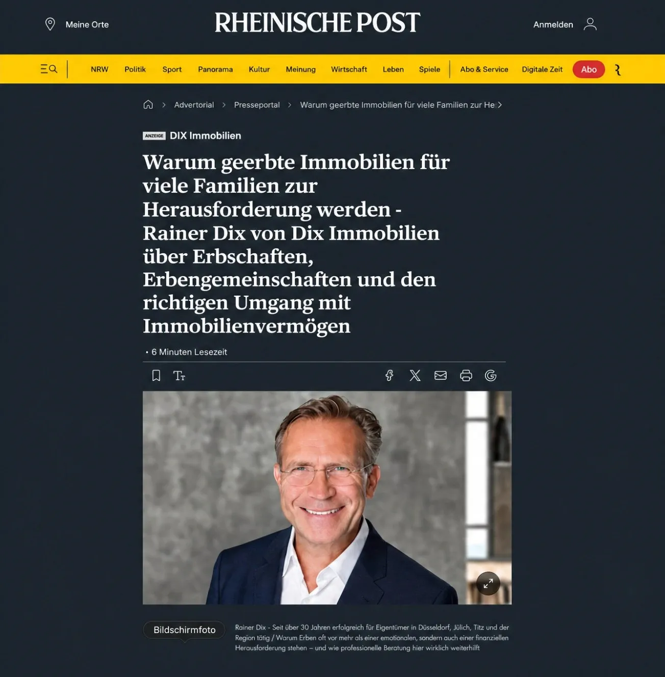 Screenshot eines Interviewbeitrags in der Rheinischen Post